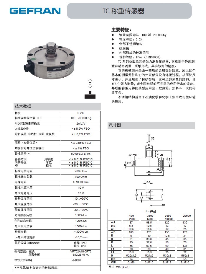 GEFRAN【TC】稱重傳感器